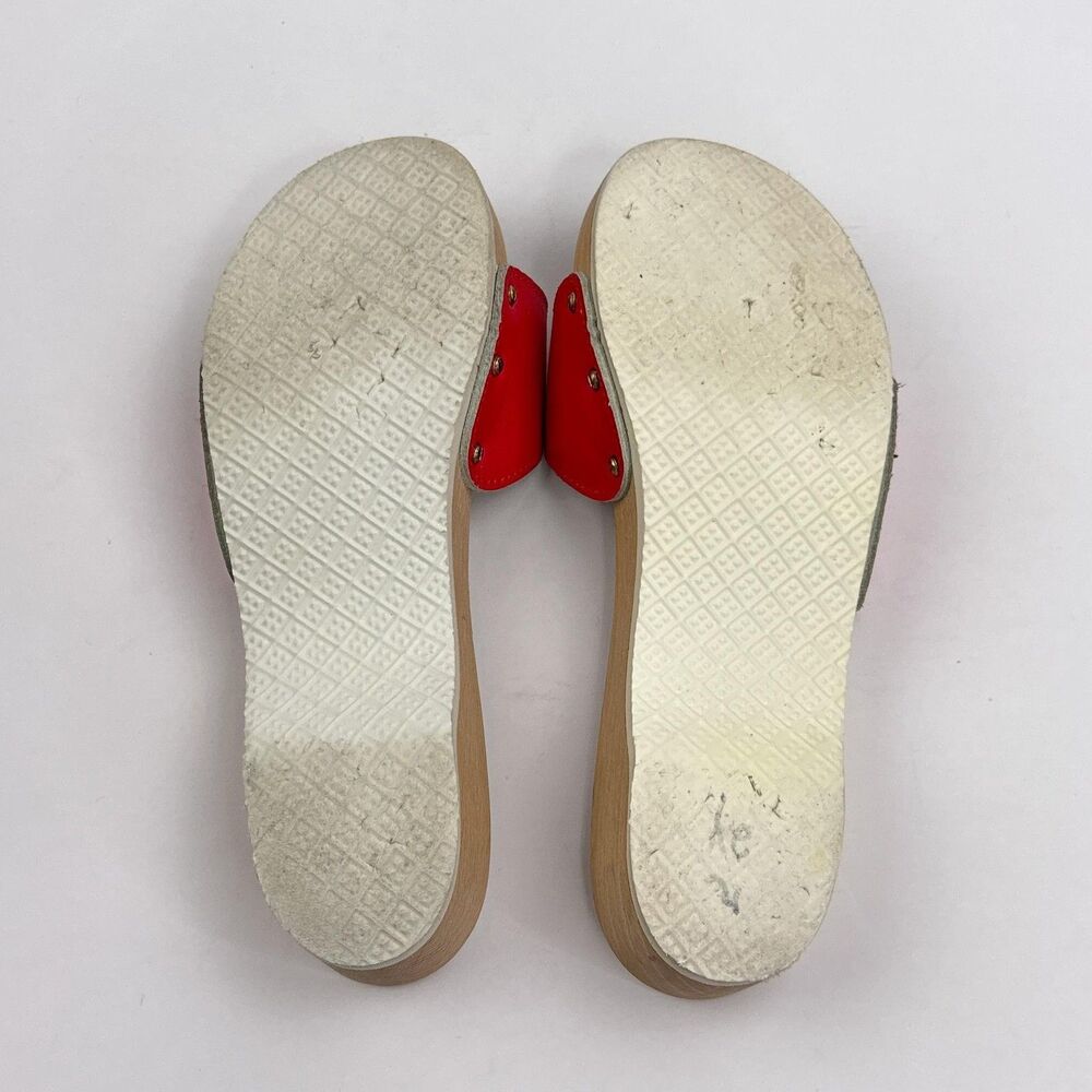 Vtg Dr. Scholl's Original Sandals Womens 8 Red Slide Wood Exercise Shoes Italy - Picture 7 of 11